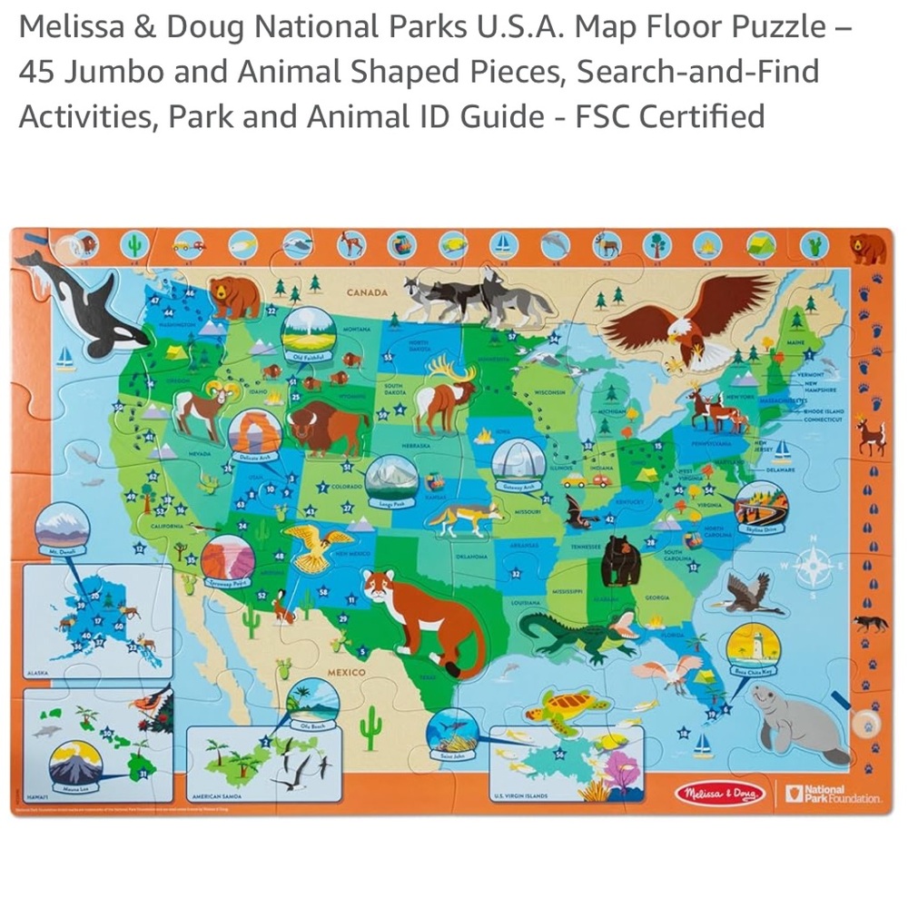 ❣️ Melissa & Doug National Parks U.S.A. Map Jumbo Floor Puzzle - Picture 7 of 7